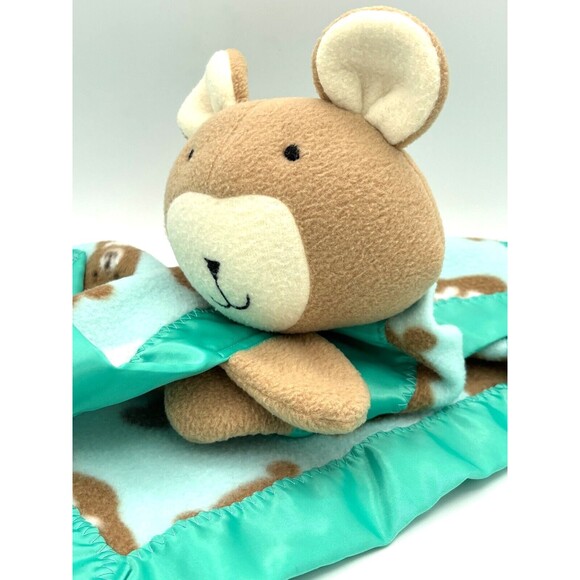 Teddy Bear Plush Large Lovey Soft Fleece Security Blanket Satin Trimmed Teal - Picture 16 of 16